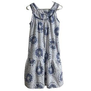 Vintage Blue White Nightgown Lightweight Sleeveless Gown Sleepwear Zip Medium